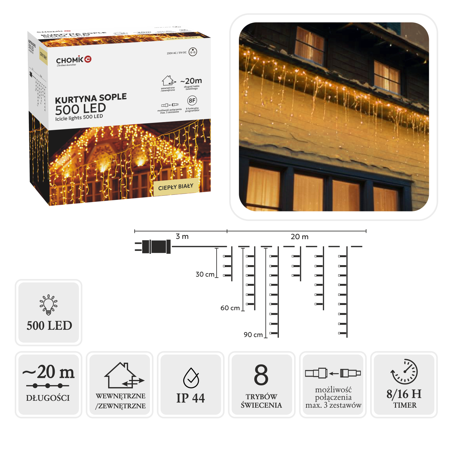 KURTYNA SOPLE 500L CIEPŁY BIAŁY DŁ. 3 + 20 M *9867