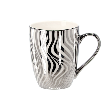 KÁVOVÝ HRNEK PORCELÁNOVÝ STŘÍBRNO-BÍLÝ 340ML MIX VZORŮ balení=12 ks *6219