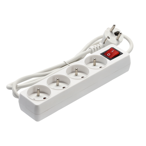 EXTENSION CORD POWER STRIP WITH SWITCH 4 SOCKETS 1.5M WHITE