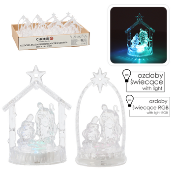 OZDOBA BOŻONAR. - SZOPKA LED PLASTIKOWA 6 x 6 x 12 CM MIX WZORÓW disp=12szt *0405