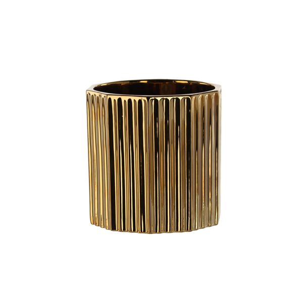 OSŁONKA CERAMICZNA NA DONICZKĘ 18 x 18 x 18 CM ZŁOTA PRĄŻKOWANA *5627