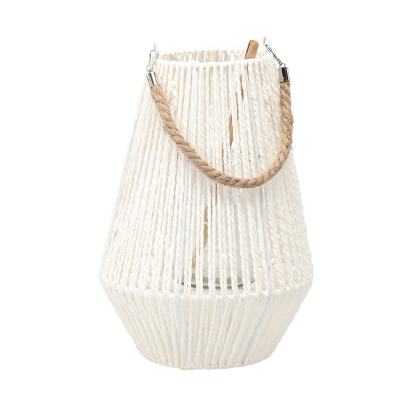 LANTERN H-35 CM WHITE WITH GLASS INSERT