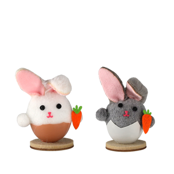 EASTER DECORATION - BUNNY IN SHELL 4 x 6 x 9 CM MIX 2 COLORS pack=12pcs