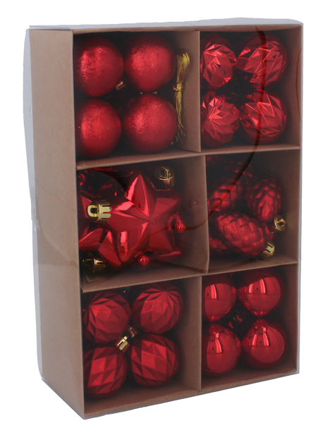 SET OF 47 BAUBLES 4-6 CM RED/GOLD/SILVER MIX DESIGNS