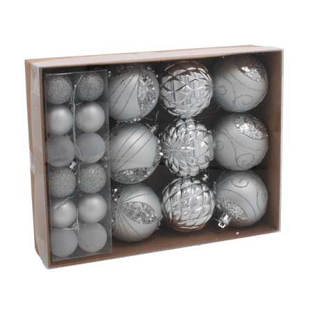 SET OF 33 CHRISTMAS BAUBLES RED, SILVER, GOLD