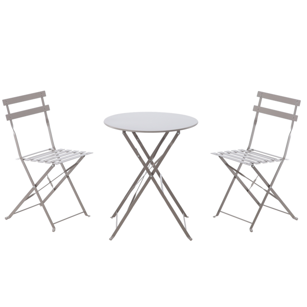 ZESTAW MEBLI OGRODOWYCH SZARY (STÓŁ OKRĄGŁY + 2 KRZESŁA)
