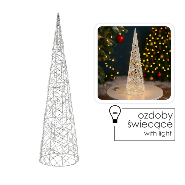 Vánočná ozdoba - LED kužeľový stromček 60 cm strieborný *6376