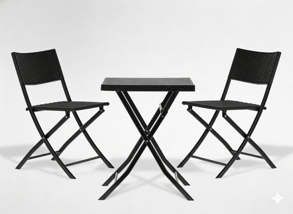 ZESTAW MEBLI BALKONOWYCH SKŁADANYCH (STOLIK + 2 KRZESŁA) ANTRACYT