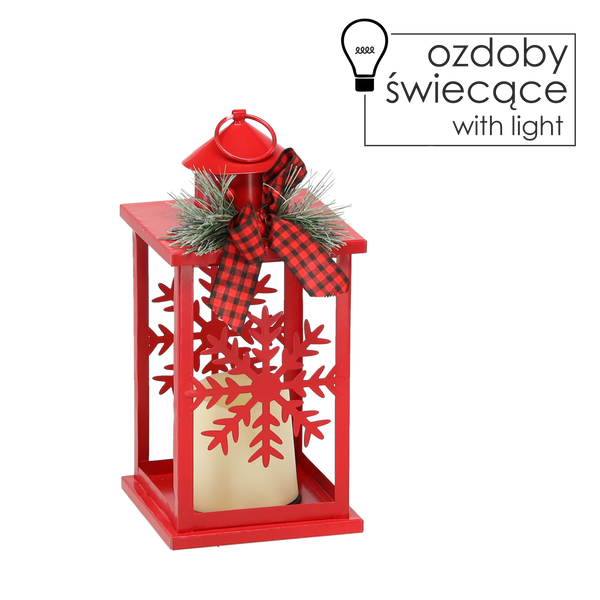 VIANČNY LAMPIÓN 12,5 x 12,5 x 30,5 CM LED KOVOVÝ ČERVENÝ - SNEHOVÉ VLOKY *0863