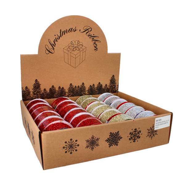 CHRISTMAS DECORATIVE RIBBON 3.8 CM x 2.7M RED/GOLD/SILVER