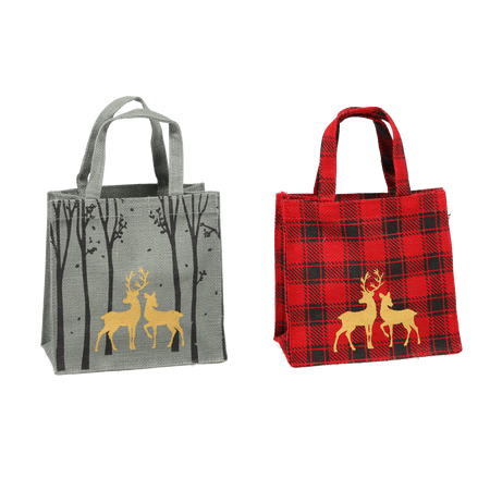 CHRISTMAS JUTE BAG 20 x 20 x 10 CM REINDEER MIX COLORS