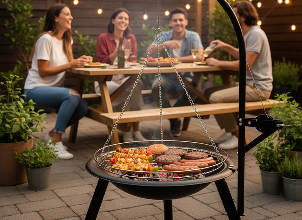 ADJUSTABLE HANGING GRILL WITH FIRE PIT 55 x 100 CM