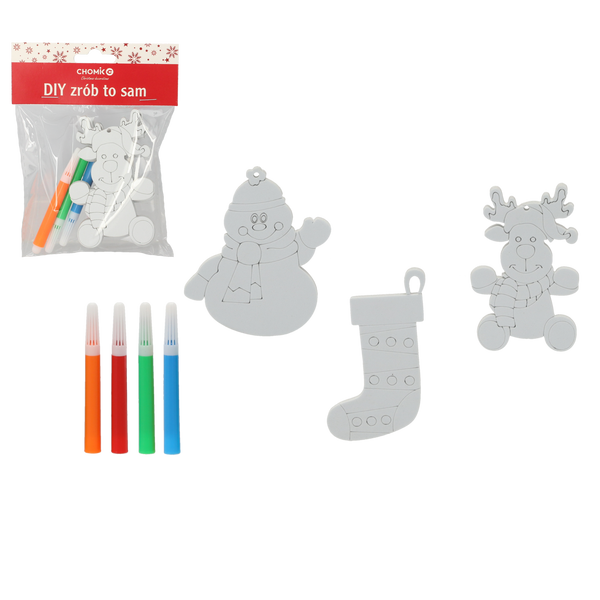 KPL. 3 OZDÔB BOŽONAR. NA ZAVESENIE "UROB SI TO SÁM" S 4 PERÁMI SNEHULIAK/JELEŇ/PONOŽKA bal=12ks *7083