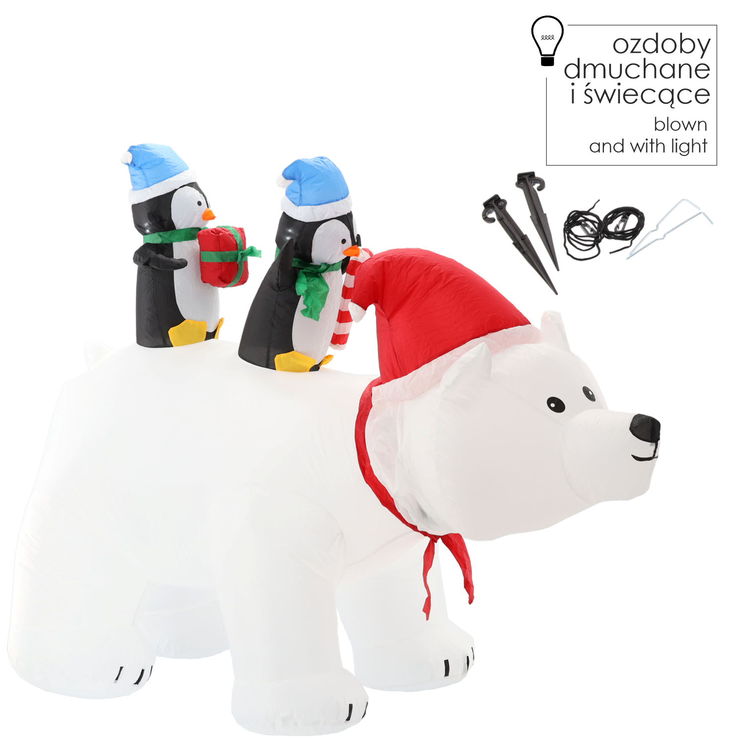 DMUCHANY NIEDŹWIEDŹ POLARNY Z PINGWINKAMI LED 200 CM *0431