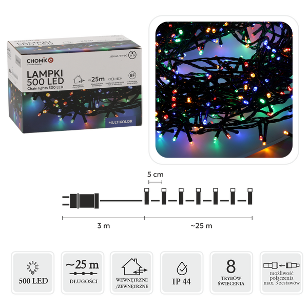 Lămpi LED 500L multicolore, lungime 3 + 25 m interior/exterior *9584