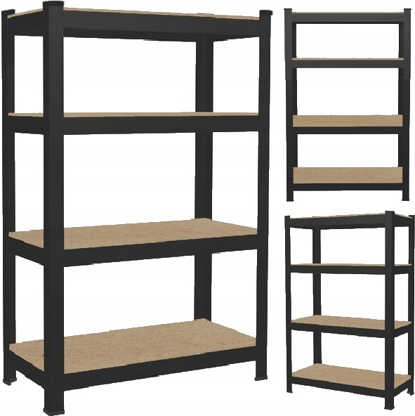 REGAŁ 4-POZIOMOWY 150 x 70 x 30 CM CZARNY UDŹWIG PÓŁKI: 150 KG *0582
