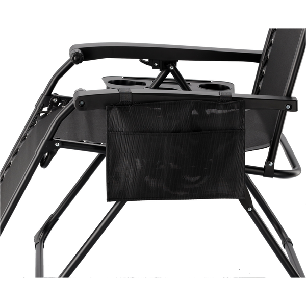 Șezlong de grădină "ZERO GRAVITY" pliabil cu suport pentru picioare, buzunare și suport pentru cap negru 65 x 176 x 110 CM *2589