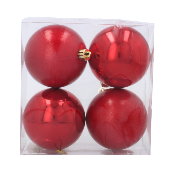 SET OF 4 BAUBLES 8 CM RED/GOLD/SILVER