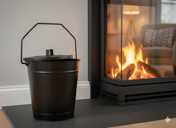 ASH COAL BUCKET WITH LID BLACK 12"