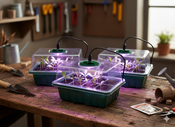 SET 3 TAVITE 12 LOCURI MINI SERĂ PENTRU GERMINARE CU ACCESORII LED *3791