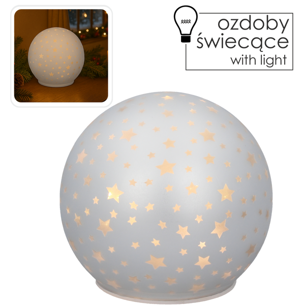BOMBKA SZKLANA - BIAŁA W GWIAZDKI LED 12 x 11 CM opak=4szt *1839
