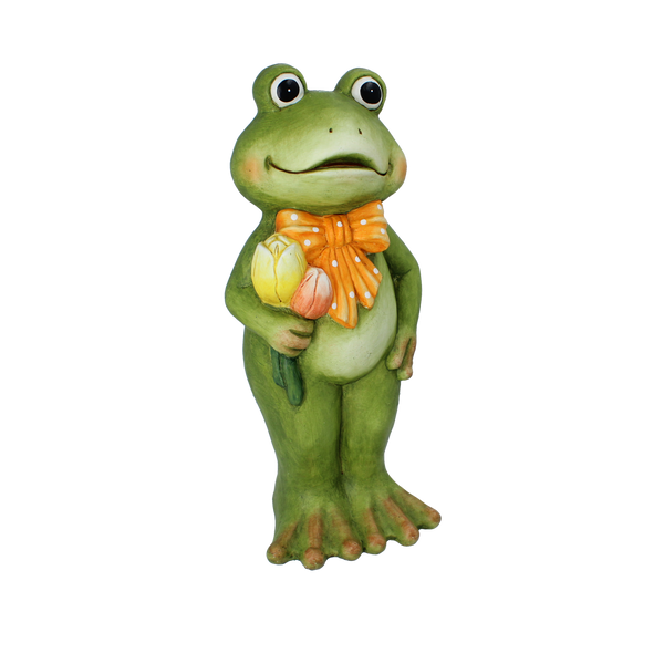FIGURKA OGRODOWA - ŻABA Z TULIPANAMI STOJĄCA 19,5 x 17,5 x 45,5 CM *7539