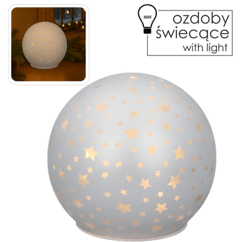 BOMBKA SZKLANA - BIAŁA W GWIAZDKI LED 12 x 11 CM opak=4szt *1839