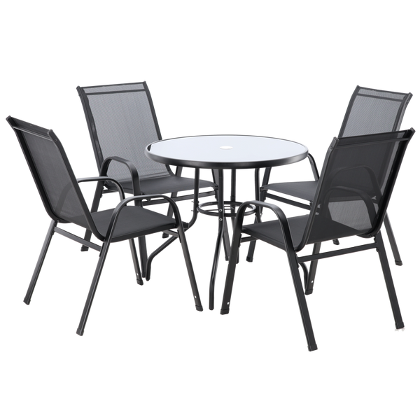 SET DE MOBILIER DE GRĂDINĂ - 4 SCAUNE + MASĂ ROTUNDĂ - NEAGRĂ *3377