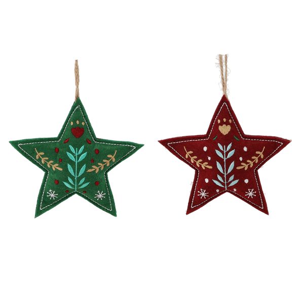 CHRISTMAS DECORATION HANGING STAR 10 X 2 X 18 CM GREEN/BURGUNDY pack=12pcs