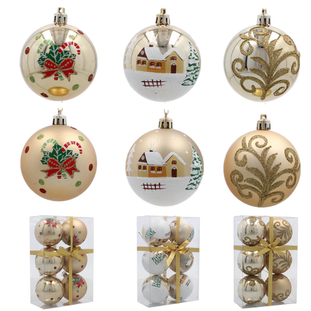 SET OF 6 CHRISTMAS BAUBLES GOLD 7 CM