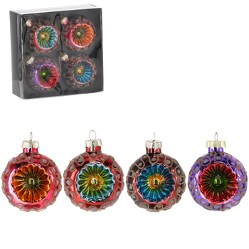 SET OF 4 GLASS BAUBLES 6 CM RETRO MIX COLOR