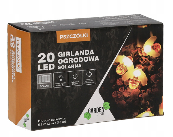 LED SOLAR GARDEN GARLAND LUNGIME 2 + 3,8 M BURSUCURI 20 LED ALB CALD *3637