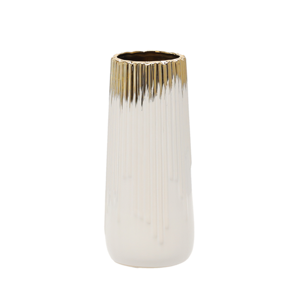 Vază ceramică 8 x 8 x 20 CM AURIE-BLANCĂ *3413