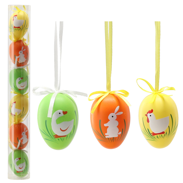 SET OF 6 EASTER EGGS 6 CM WITH ANIMAL PATTERN MIX DESIGNS TUBE