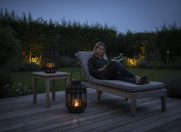 LAMPION CZARNY H 34/46 CM Z WKŁADEM SZKLANYM