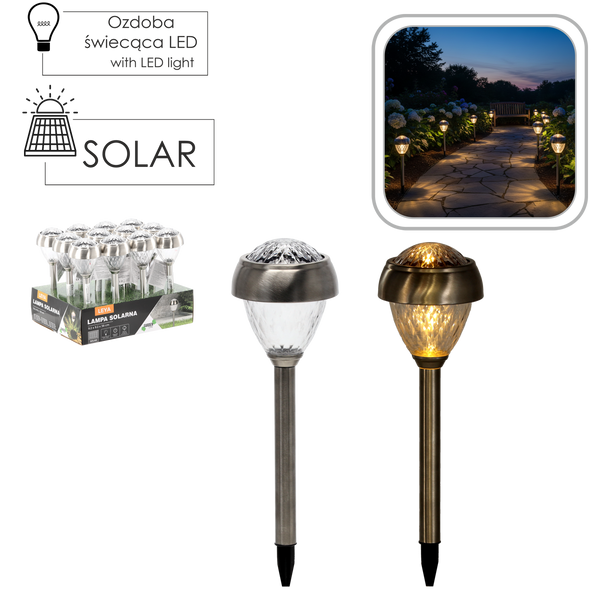 SOLÁRNÍ LAMPA LEYA 9,2 x 9,2 x 38 CM STŘÍBRNÁ TEPLÁ BÍLÁ disp=12ks *4238