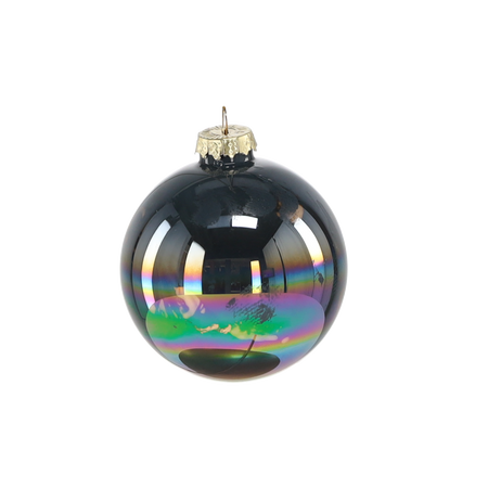 SET OF 4 GLASS BAUBLES 8 CM WITH OIL EFFECT