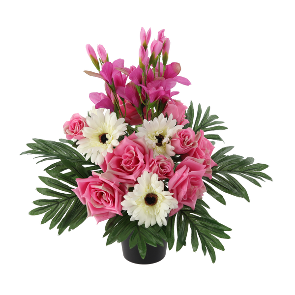 UMĚLÝ KVĚTINOVÝ VĚNEC V KVĚTINÁČI 43 CM MIX BARVY *2928