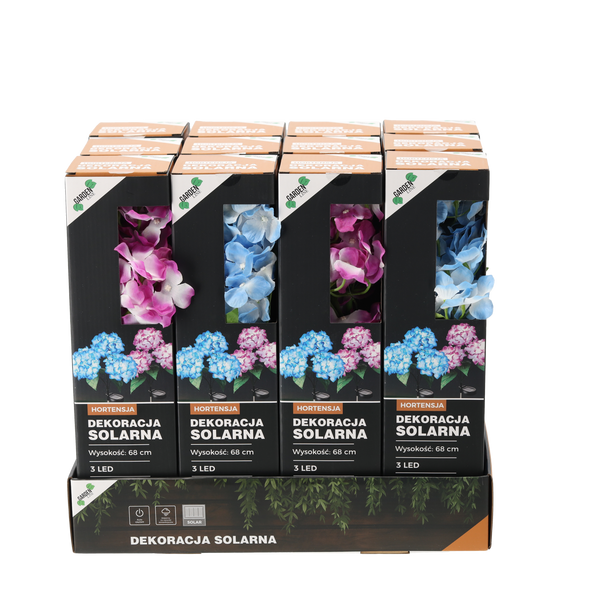 SOLAR LAMP H 68 CM HYDRANGEA 3 LED COLD WHITE MIX COLOR DISPLAY=12PCS