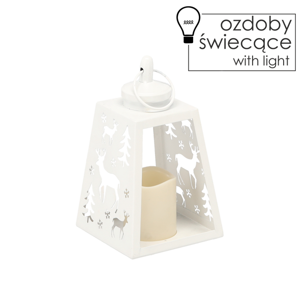 LAMPION LED METALOWY 12 x 21,5 CM BIAŁY - RENIFER *0412