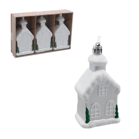 SET OF 3 CHRISTMAS TREE ORNAMENTS - HOUSE 9 CM pack=12 sets