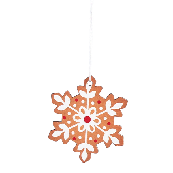 SET OF 18 WOODEN CHRISTMAS DECORATIONS BROWN ASSORTED 3 DESIGNS SNOWFLAKES