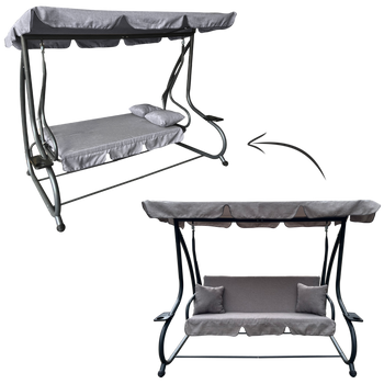 GARDEN SWING 210 X 120 X 170 CM GRAY MELANGE WITH SUNBED FUNCTION