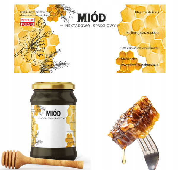 KPL. 100 ETYKIET MIÓD NEKTAROWO-SPADZIOWY 116 x 50 MM *8290