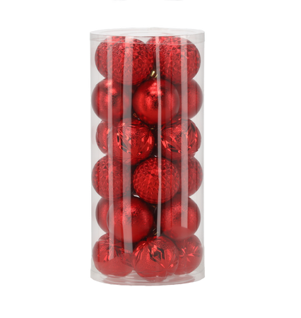 SET OF 24 BAUBLES 6 CM RED/GOLD/SILVER