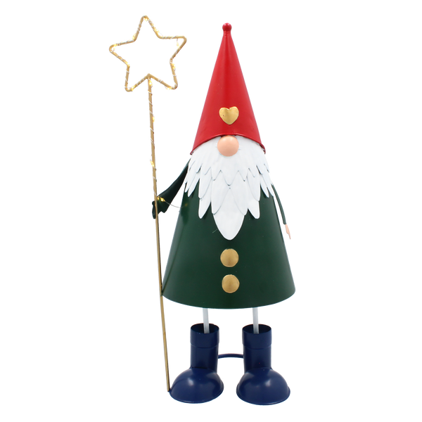 CHRISTMAS DECORATION - METAL GNOME WITH STAR LED 13 x 13 x 37 CM