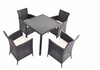 RATTAN FURNITURE SET (TABLE + 4 CHAIRS) BROWN + BEIGE PILLOWS