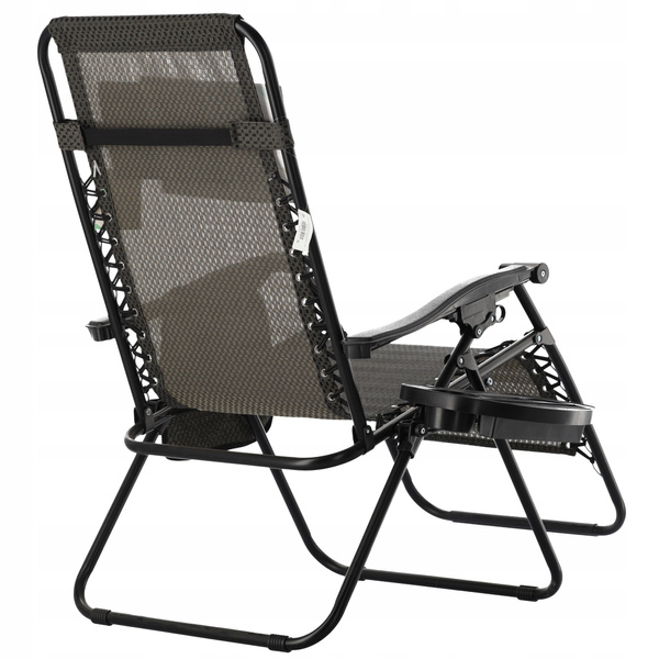 FOLDING GARDEN LOUNGER WITH STAND, POCKET, AND HEADREST