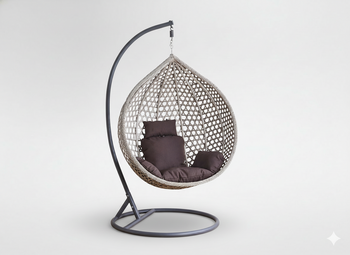 FOTEL WISZĄCY ROZM. XL SZARY, PODUSZKA BRĄZOWA, RAMA CIEMNOSZARA