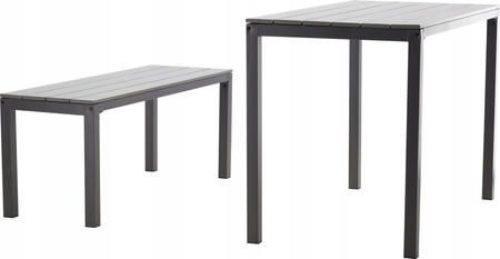 ZÁHRADNÝ NÁBYTOK SADA STOLU 110 x 58,5 x 75,5 CM + 2 LAJKY 110 x 39 x 45 CM ŠEDÁ *0841